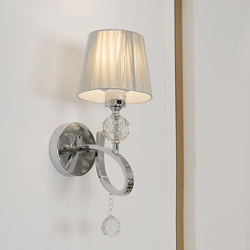 Avtoit | Cone Shadow Bedroom Wall Light Fixture Fabric 1 Head Modernism Style Silver Wall Light with Clear Crystal Ball Deco