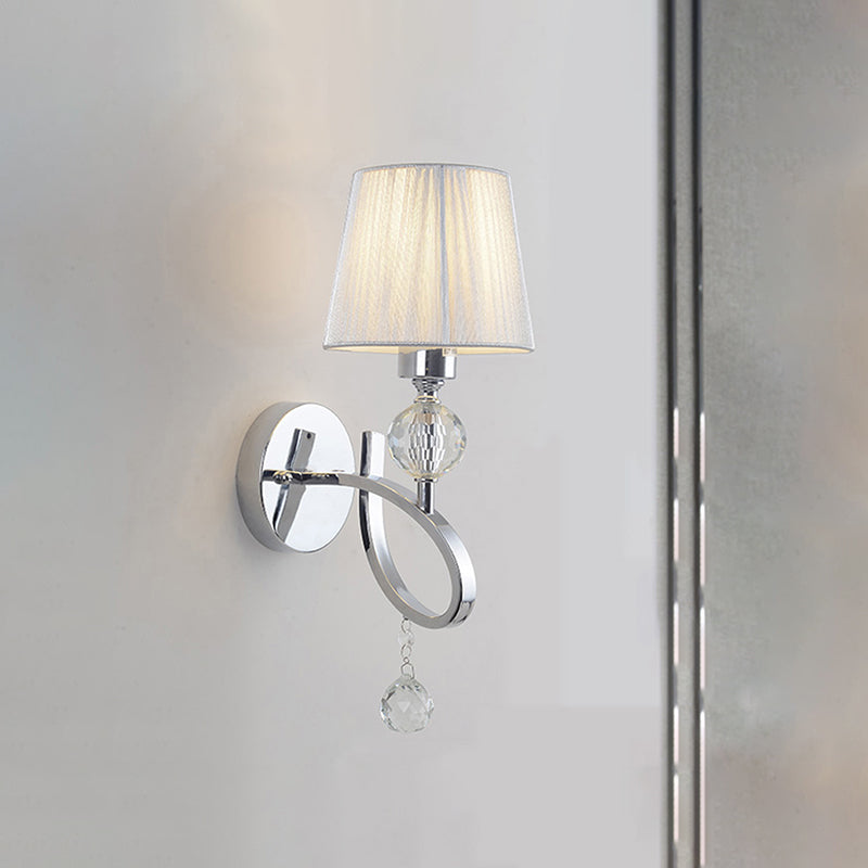 Avtoit | Cone Shadow Bedroom Wall Light Fixture Fabric 1 Head Modernism Style Silver Wall Light with Clear Crystal Ball Deco