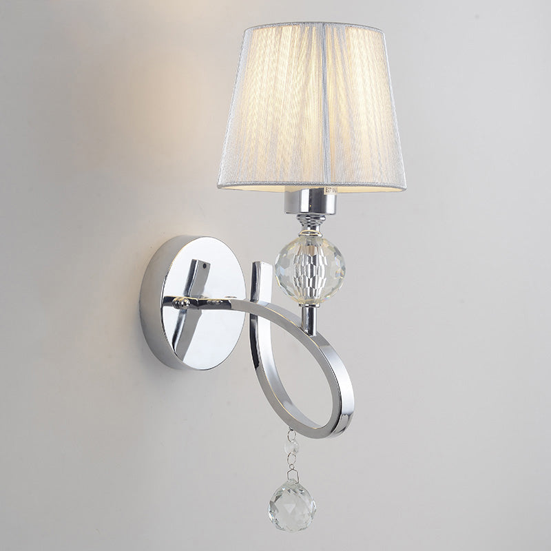 Avtoit | Cone Shadow Bedroom Wall Light Fixture Fabric 1 Head Modernism Style Silver Wall Light with Clear Crystal Ball Deco