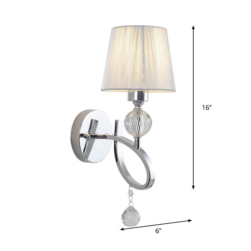 Avtoit | Cone Shadow Bedroom Wall Light Fixture Fabric 1 Head Modernism Style Silver Wall Light with Clear Crystal Ball Deco