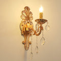 Avtoit | Candle Holder Wall Lamp Postmodern Metal 1/2 Heads Living Room Sconce Lamp in Brass with Crystal Drop Accent