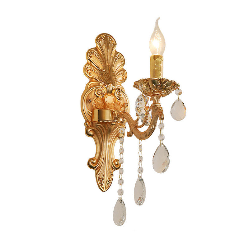 Avtoit | Candle Holder Wall Lamp Postmodern Metal 1/2 Heads Living Room Sconce Lamp in Brass with Crystal Drop Accent