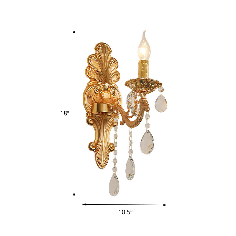 Avtoit | Candle Holder Wall Lamp Postmodern Metal 1/2 Heads Living Room Sconce Lamp in Brass with Crystal Drop Accent
