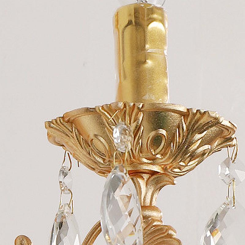 Avtoit | Candle Holder Wall Lamp Postmodern Metal 1/2 Heads Living Room Sconce Lamp in Brass with Crystal Drop Accent