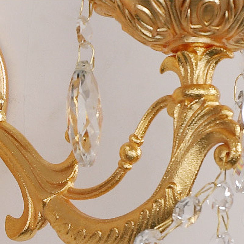 Avtoit | Candle Holder Wall Lamp Postmodern Metal 1/2 Heads Living Room Sconce Lamp in Brass with Crystal Drop Accent