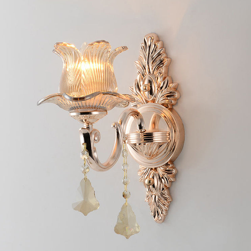Avtoit | Flower Wall Mounted Light Source Modern Prism Glass 1/2 Heads Brass Wall Lamp with Crystal Drop Accent