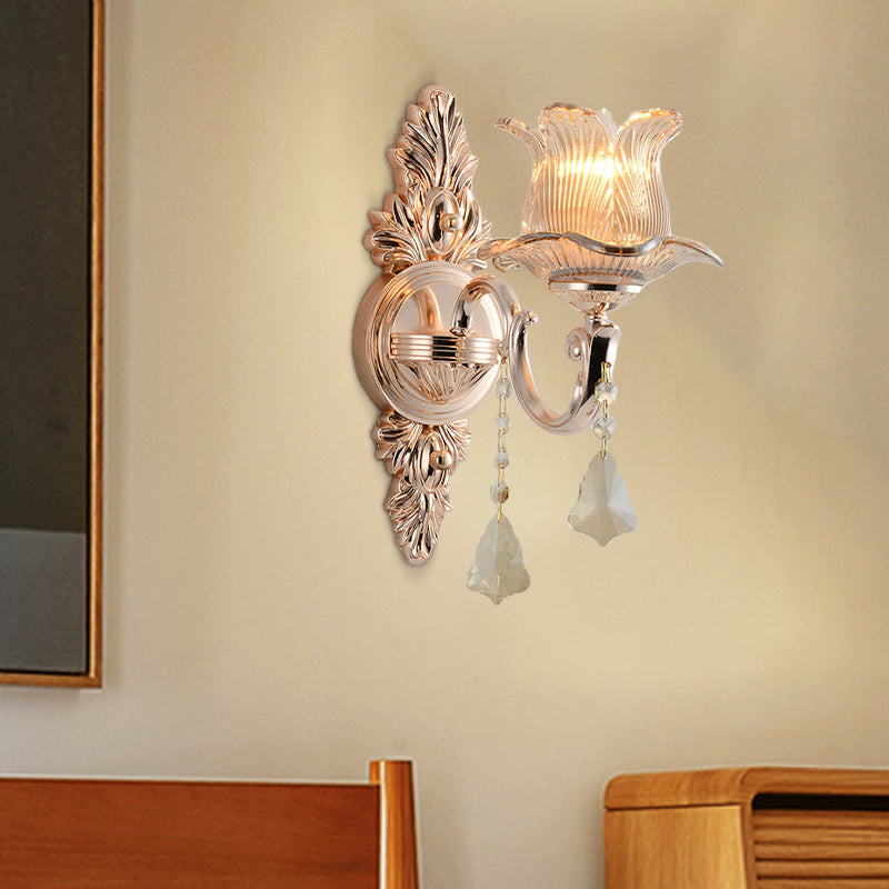 Avtoit | Flower Wall Mounted Light Source Modern Prism Glass 1/2 Heads Brass Wall Lamp with Crystal Drop Accent