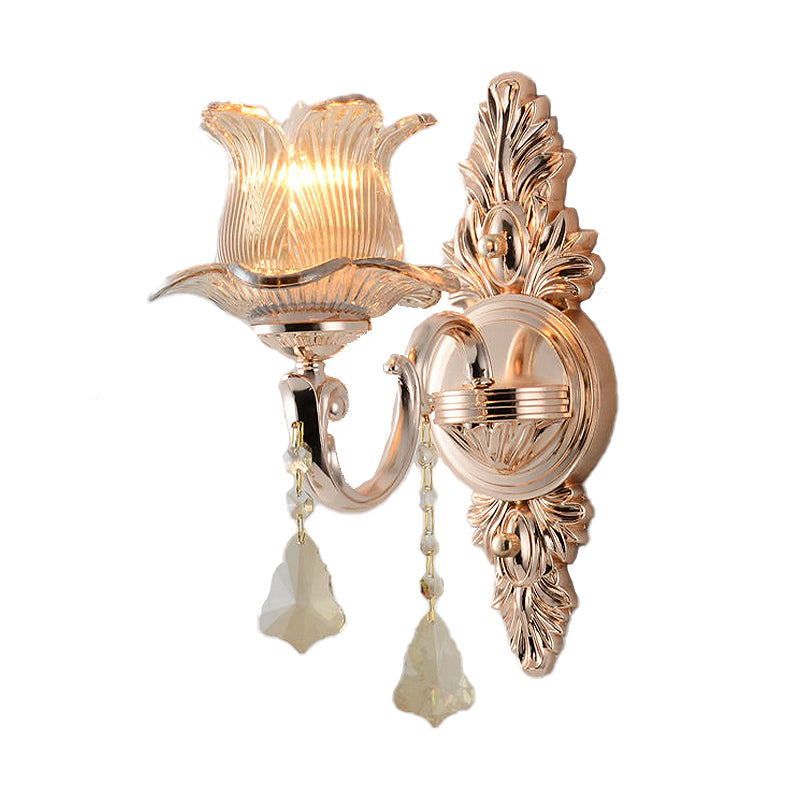 Avtoit | Flower Wall Mounted Light Source Modern Prism Glass 1/2 Heads Brass Wall Lamp with Crystal Drop Accent