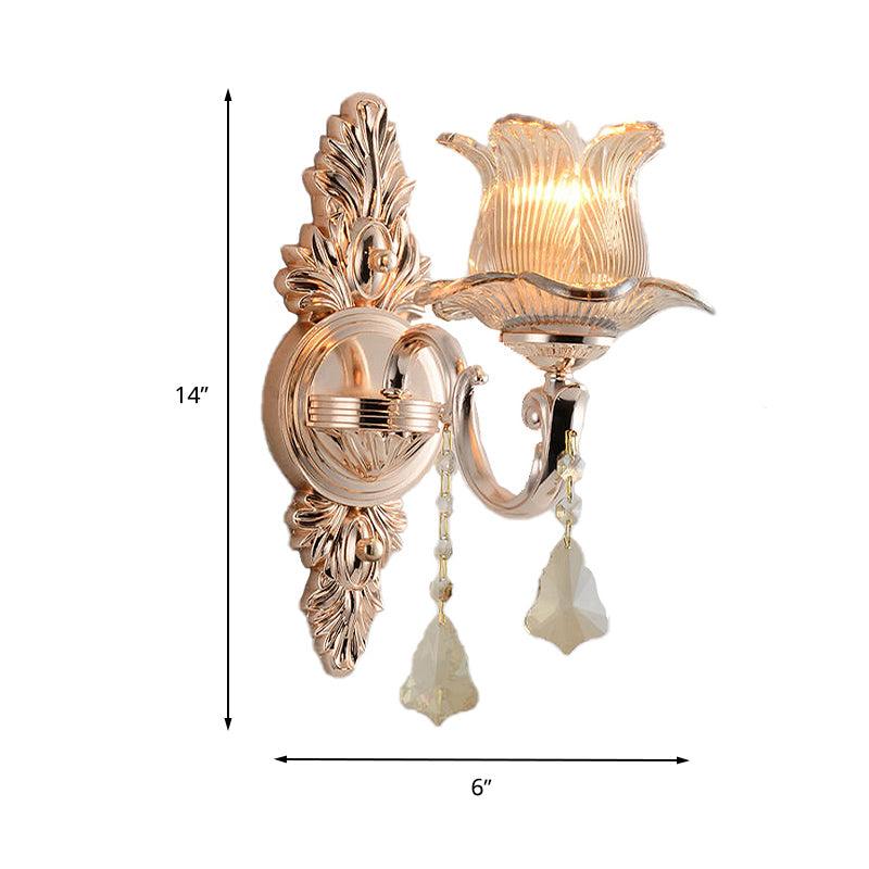 Avtoit | Flower Wall Mounted Light Source Modern Prism Glass 1/2 Heads Brass Wall Lamp with Crystal Drop Accent