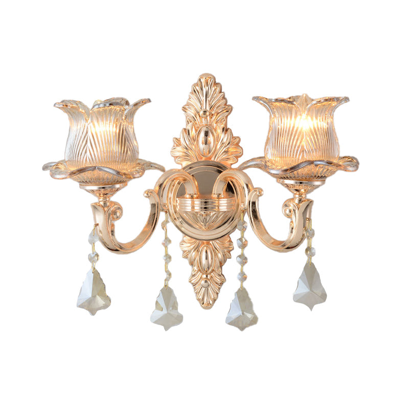 Avtoit | Flower Wall Mounted Light Source Modern Prism Glass 1/2 Heads Brass Wall Lamp with Crystal Drop Accent