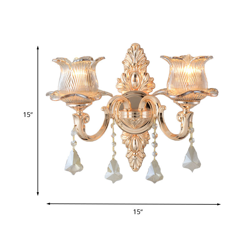 Avtoit | Flower Wall Mounted Light Source Modern Prism Glass 1/2 Heads Brass Wall Lamp with Crystal Drop Accent