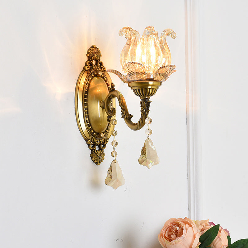 Avtoit | Flower decor wall light fixture modernism prism glass 1/2 heads brass wall lamp