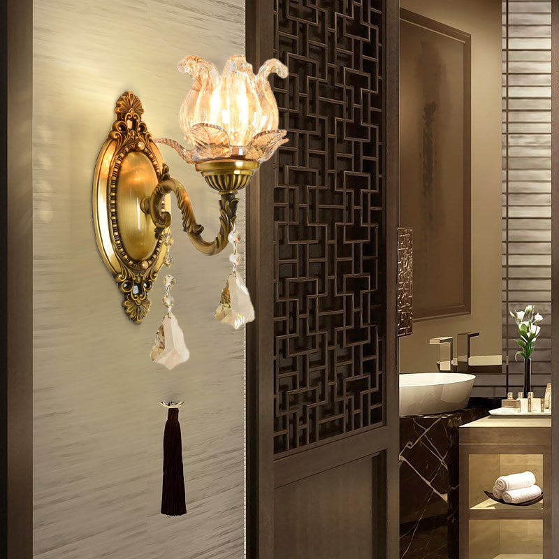 Avtoit | Flower decor wall light fixture modernism prism glass 1/2 heads brass wall lamp