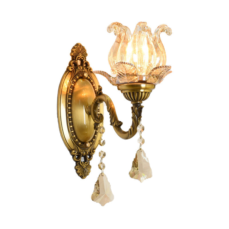 Avtoit | Flower decor wall light fixture modernism prism glass 1/2 heads brass wall lamp