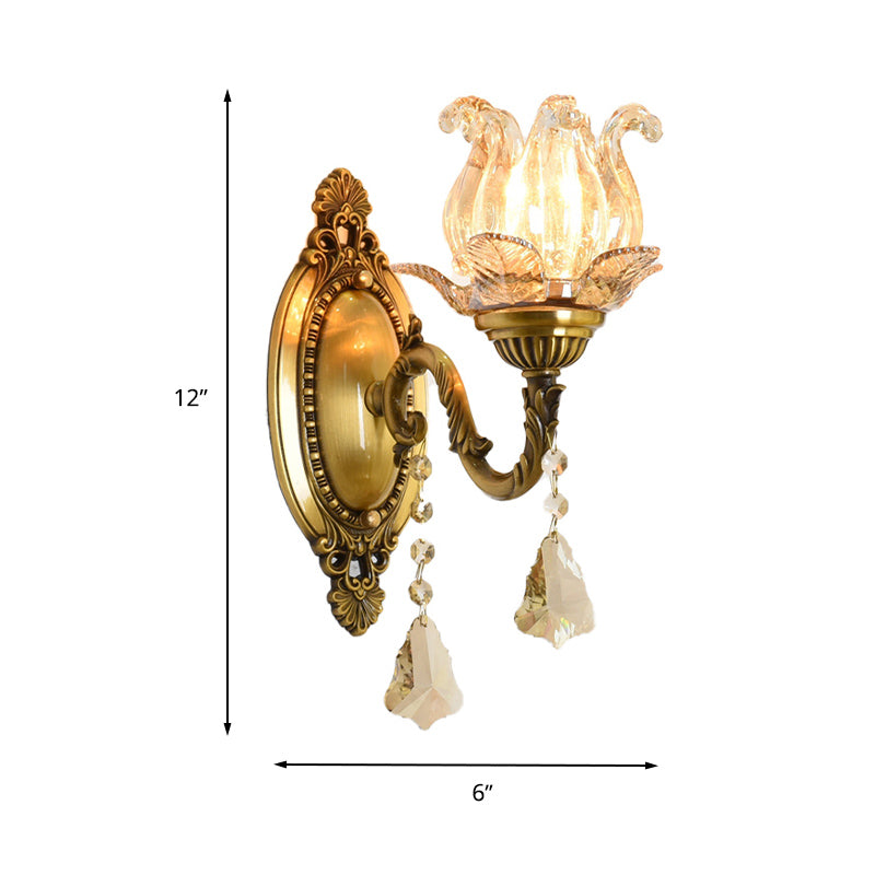 Avtoit | Flower decor wall light fixture modernism prism glass 1/2 heads brass wall lamp