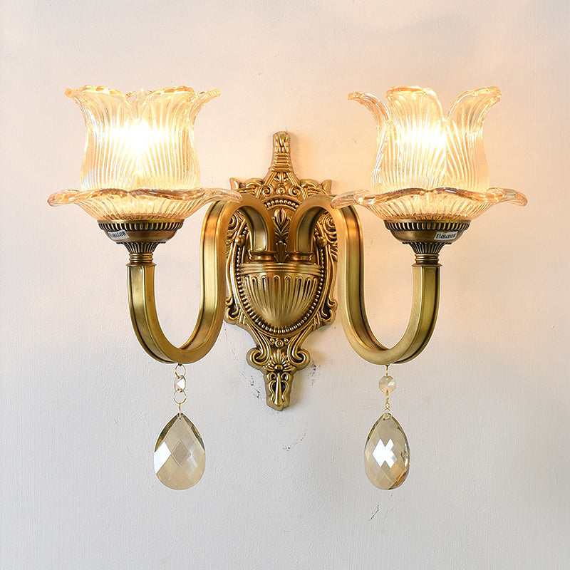 Avtoit | Flower decor wall light fixture modernism prism glass 1/2 heads brass wall lamp
