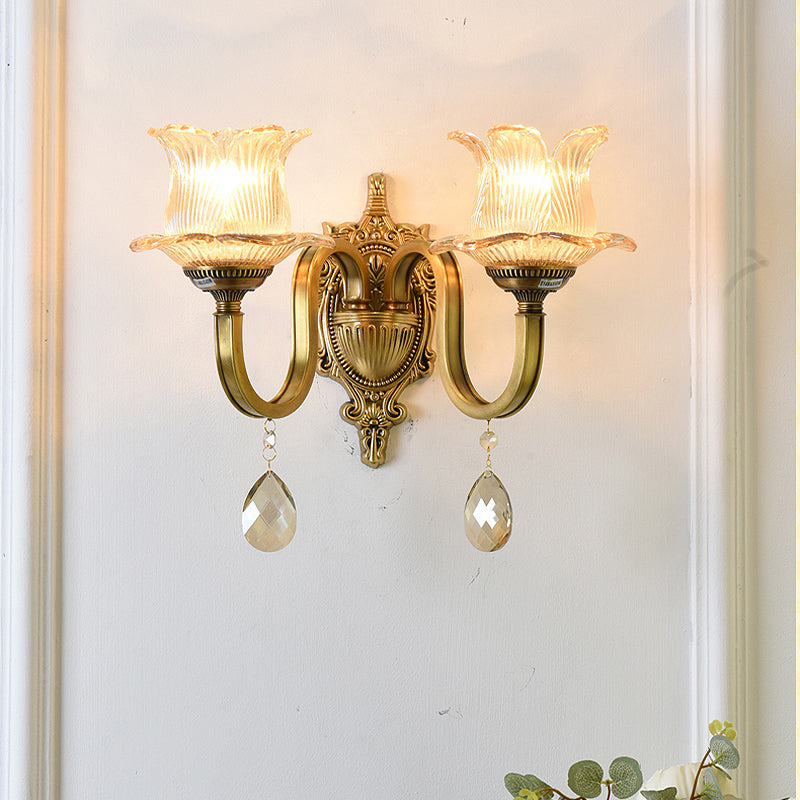 Avtoit | Flower decor wall light fixture modernism prism glass 1/2 heads brass wall lamp