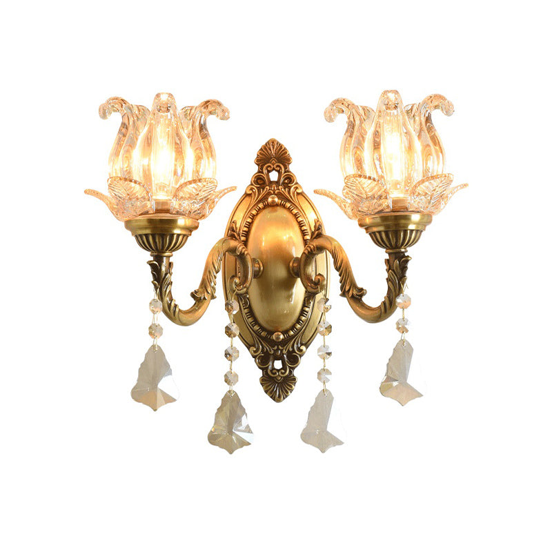 Avtoit | Flower decor wall light fixture modernism prism glass 1/2 heads brass wall lamp