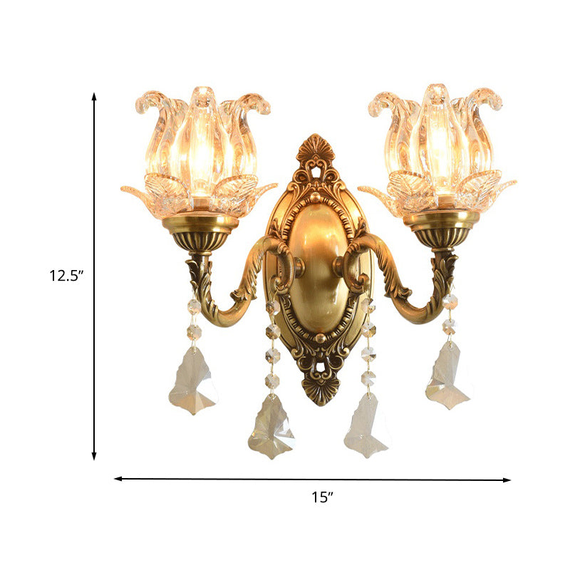 Avtoit | Flower decor wall light fixture modernism prism glass 1/2 heads brass wall lamp