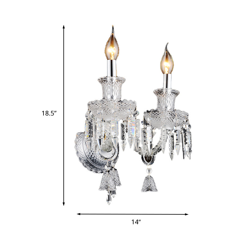 Avtoit | Candle holder Clear Glass Wall Lamp Fixture Modern 1/2 Cups Chrome Wall Lamp with Diamond Shaped Crystal Decoration