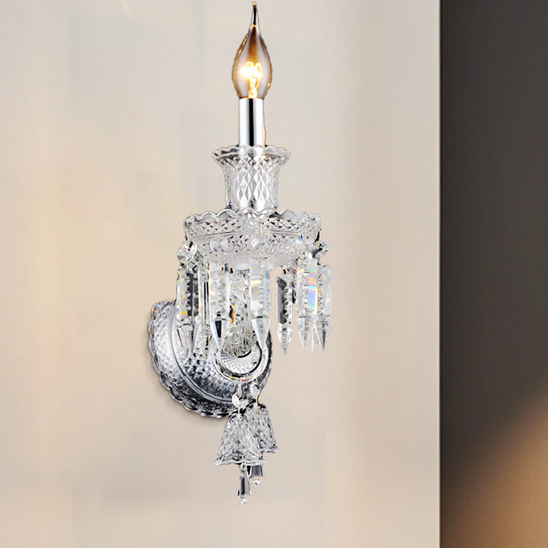 Avtoit | Candle holder Clear Glass Wall Lamp Fixture Modern 1/2 Cups Chrome Wall Lamp with Diamond Shaped Crystal Decoration
