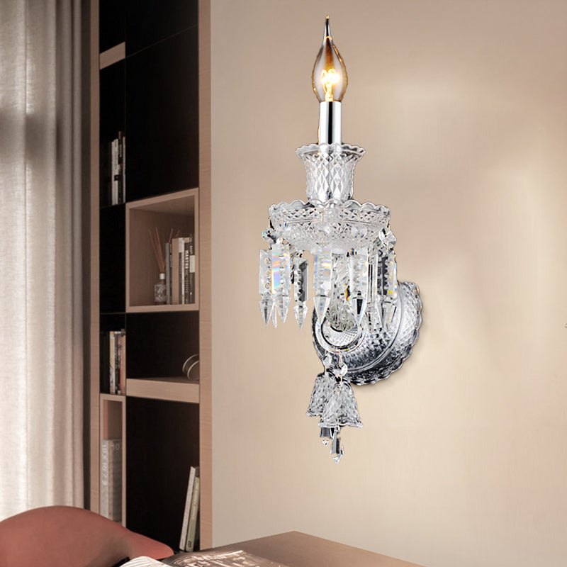 Avtoit | Candle holder Clear Glass Wall Lamp Fixture Modern 1/2 Cups Chrome Wall Lamp with Diamond Shaped Crystal Decoration