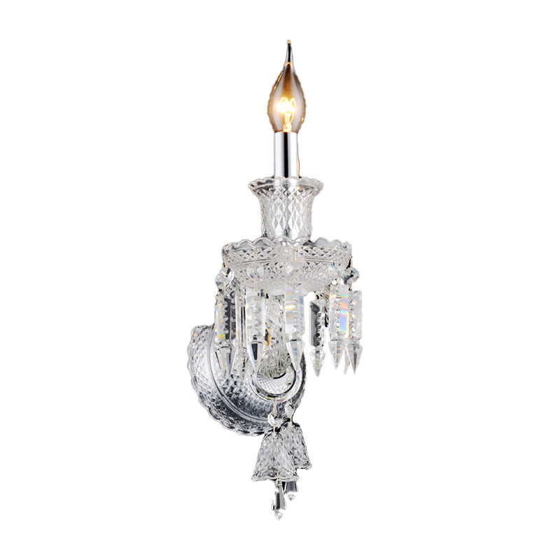 Avtoit | Candle holder Clear Glass Wall Lamp Fixture Modern 1/2 Cups Chrome Wall Lamp with Diamond Shaped Crystal Decoration