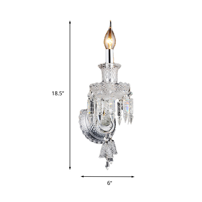 Avtoit | Candle holder Clear Glass Wall Lamp Fixture Modern 1/2 Cups Chrome Wall Lamp with Diamond Shaped Crystal Decoration
