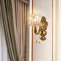 Avtoit | Amber Glass Flower Wall Light Modern 1/2 Heads Brass Wall Lamp with K9 Crystal Drops
