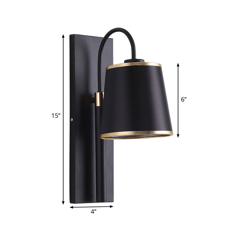 Avtoit | Tapered Bedroom Wall Light Black Fabric 1 Light Vintage Stylish Wall Lamp with Goose Neck Arm