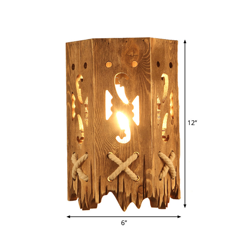 Avtoit | Wood Cylinder Shade Wall Lamp Country Style 1 Head Brown Wall Light for Restaurant