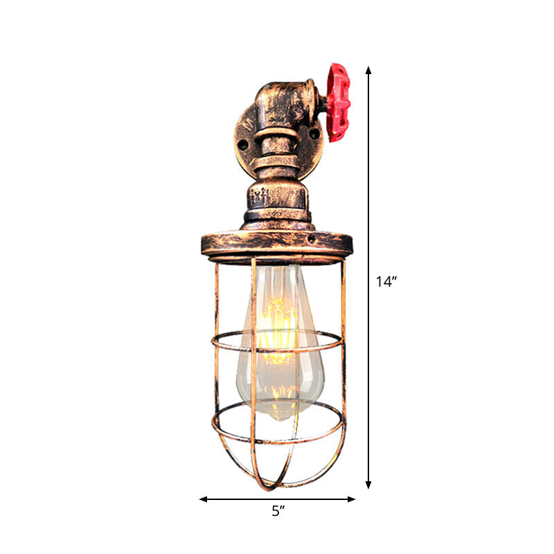 Avtoit | Wire frame corridor wall lamp iron 1 head farmhouse wall lighting with red shade design in antique bronze/black