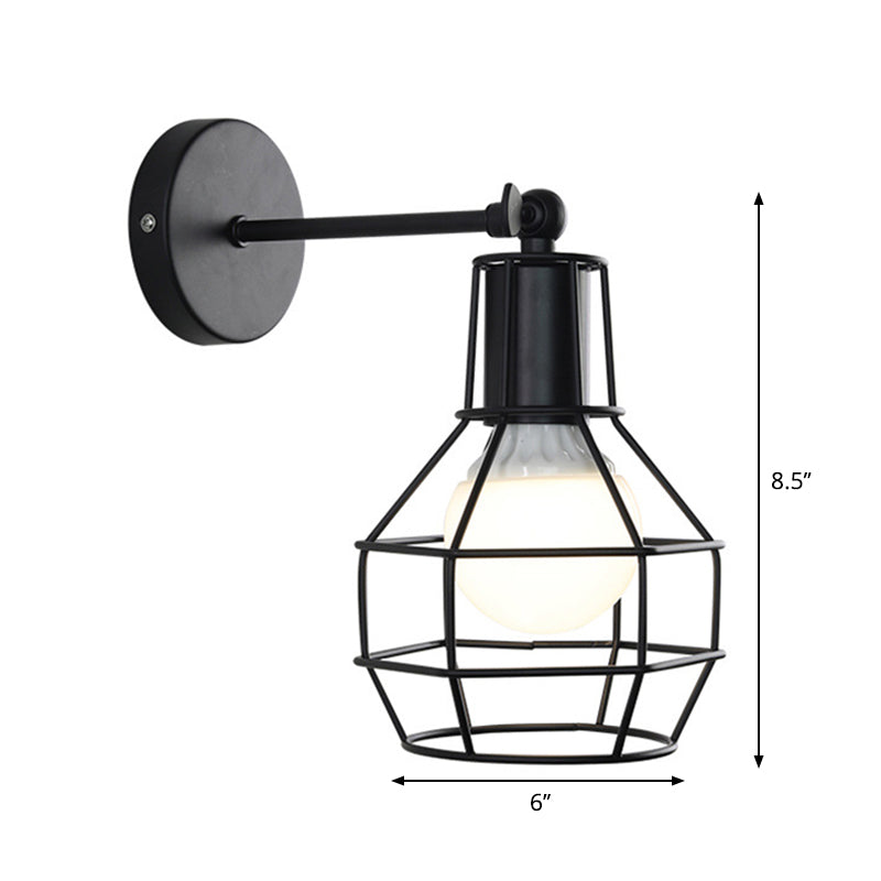 Avtoit | Globe Bedroom Wall Light Lamp Metal 1 Head Industrial Style Rotatable Wall Lamp with Wire Guard in Black