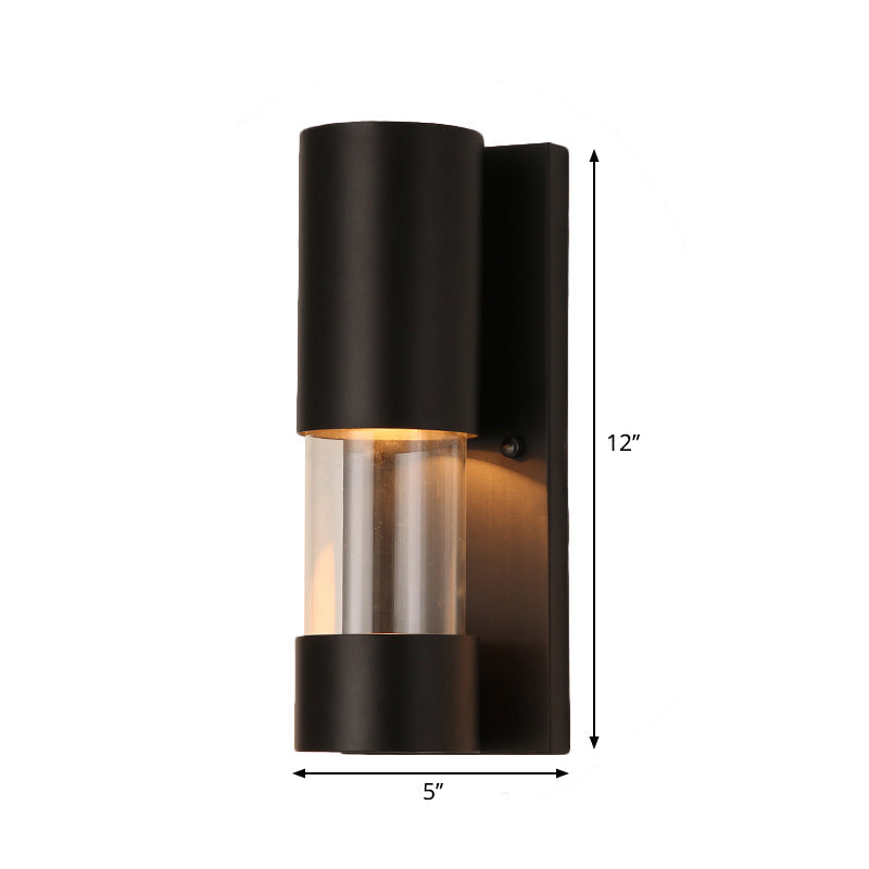 Avtoit | Black cylindrical wall-mounted light in industrial style 1 bulb metallic and clear glass wall switch for hallway