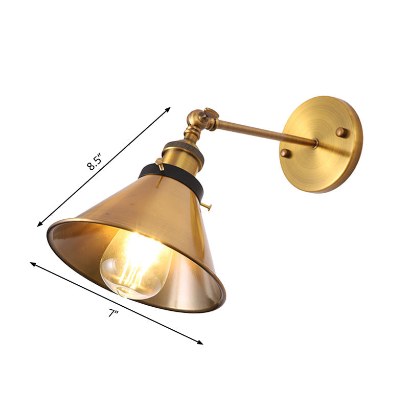 Avtoit | Rotatable Barn/Cone Shade Wall Lamp Industrial Style Metal 1 Head Wall Lighting Fixture in Brass for Kitchen