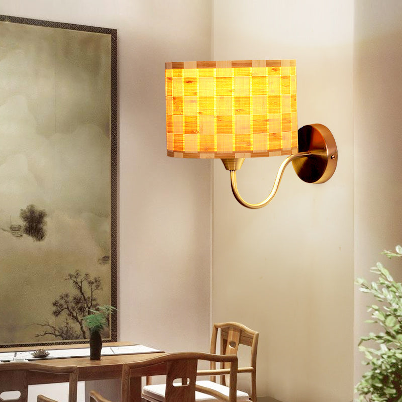 Avtoit | Drum Wall Lighting Traditional Bamboo 1 Lamp Wooden Sconce Lighting Fixture for Dining Room