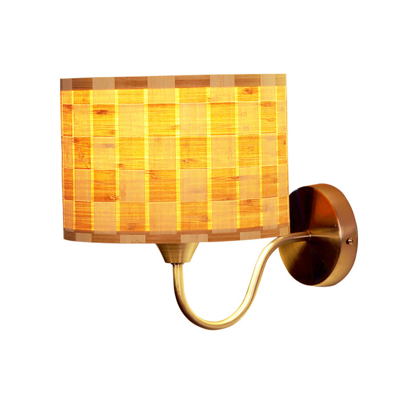Avtoit | Drum Wall Lighting Traditional Bamboo 1 Lamp Wooden Sconce Lighting Fixture for Dining Room