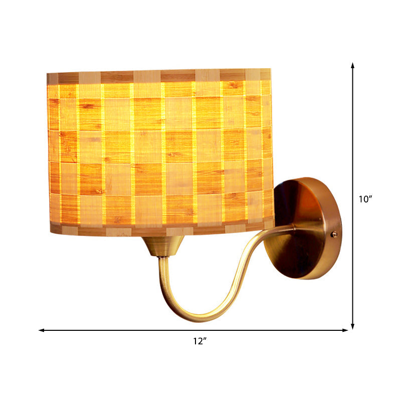 Avtoit | Drum Wall Lighting Traditional Bamboo 1 Lamp Wooden Sconce Lighting Fixture for Dining Room