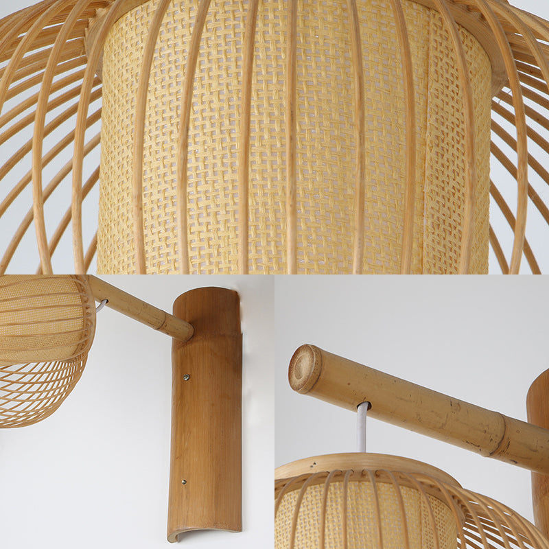 Avtoit | Wood Pumpkin Wall Lamp contemporary bamboo 1-bulb wall light with inner cylinder parchment shade