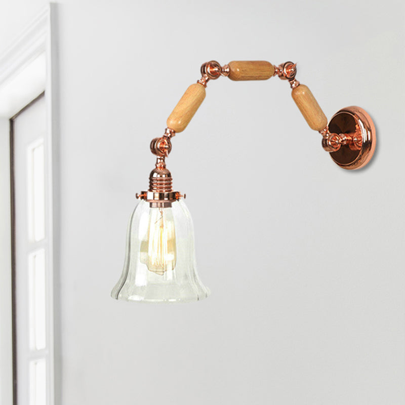 Avtoit | 1 Light Flared Wall Recessed Light Antique Rose Gold Clear Glass Wall Lamp with Long Extendable Arm