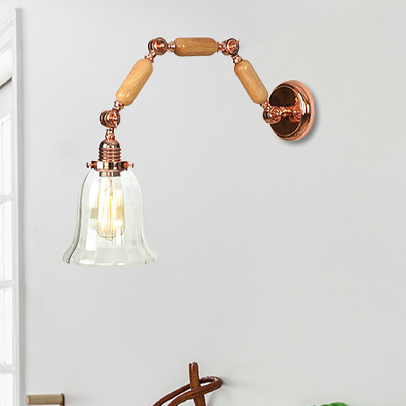 Avtoit | 1 Light Flared Wall Recessed Light Antique Rose Gold Clear Glass Wall Lamp with Long Extendable Arm