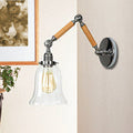 Avtoit | Flared Living Room Wall Light Vintage Clear Glass Prism Glass 1 Light Chrome Wall Lamp with 8"+8"/6"+6"/8"+4" Wooden Arm