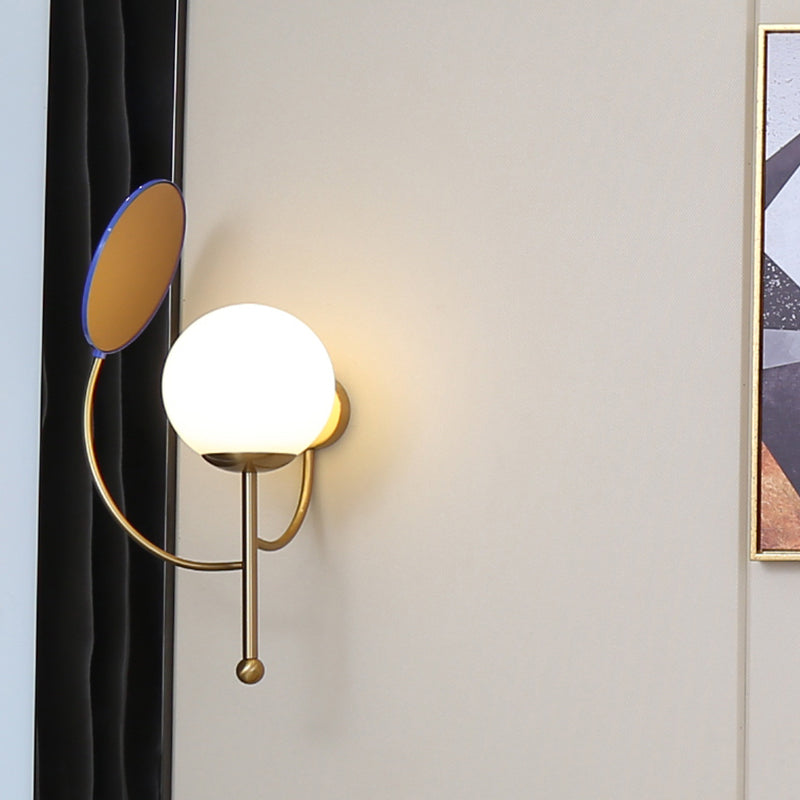 Avtoit | Gold/Black Global Wall Light Retro 1 Light Matt White Glass Wall Light with Reflector