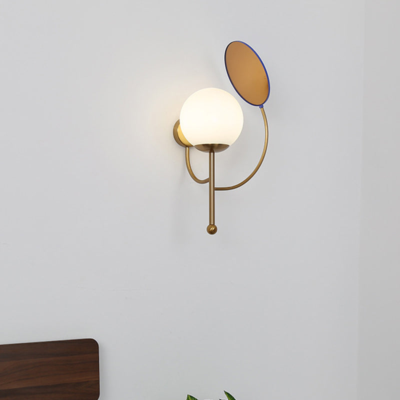 Avtoit | Gold/Black Global Wall Light Retro 1 Light Matt White Glass Wall Light with Reflector