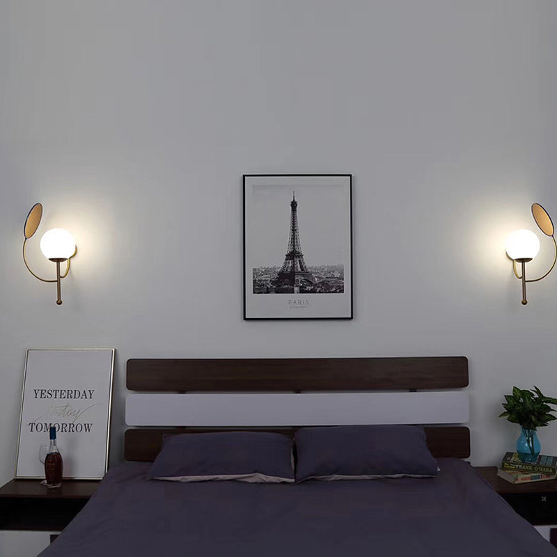 Avtoit | Gold/Black Global Wall Light Retro 1 Light Matt White Glass Wall Light with Reflector