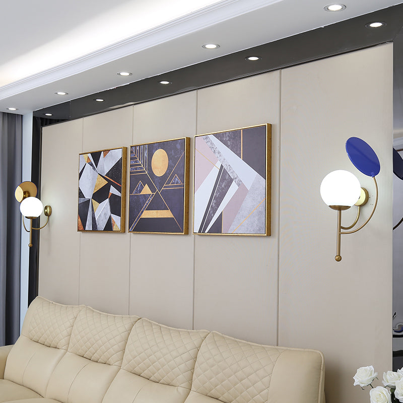 Avtoit | Gold/Black Global Wall Light Retro 1 Light Matt White Glass Wall Light with Reflector