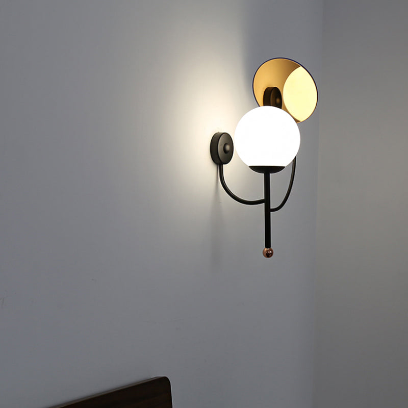 Avtoit | Gold/Black Global Wall Light Retro 1 Light Matt White Glass Wall Light with Reflector