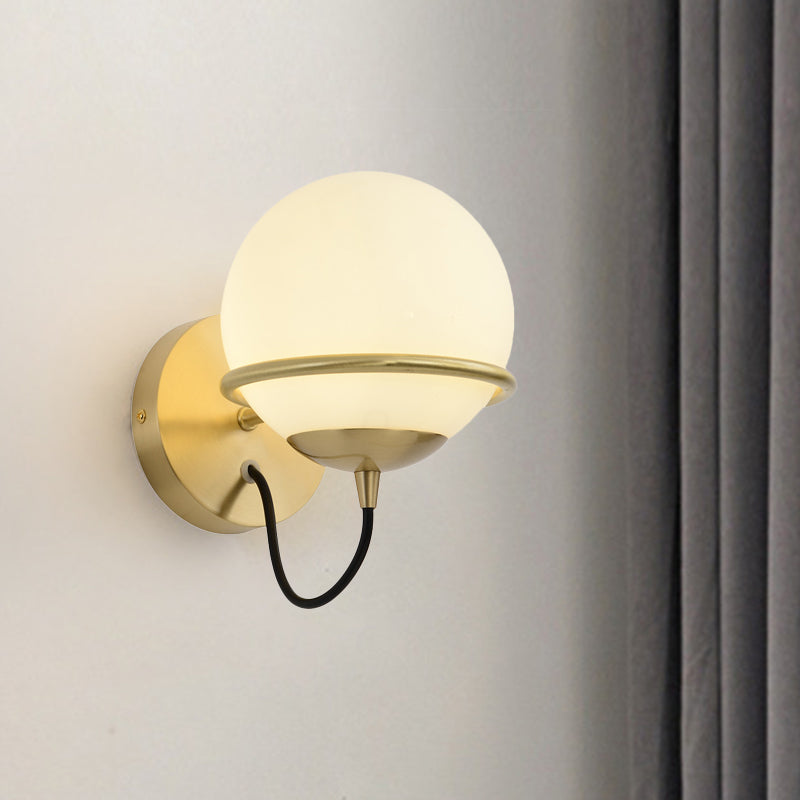 Avtoit | Single Wall Mounted Spherical Wall Light Contemporary Matte White Glass Brass Wall Light Fixture