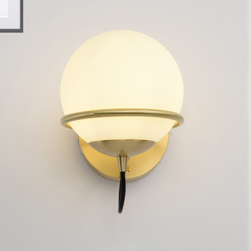 Avtoit | Single Wall Mounted Spherical Wall Light Contemporary Matte White Glass Brass Wall Light Fixture