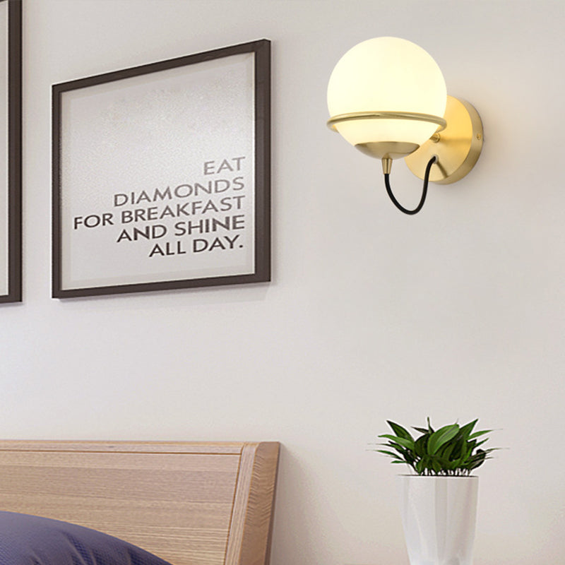 Avtoit | Single Wall Mounted Spherical Wall Light Contemporary Matte White Glass Brass Wall Light Fixture